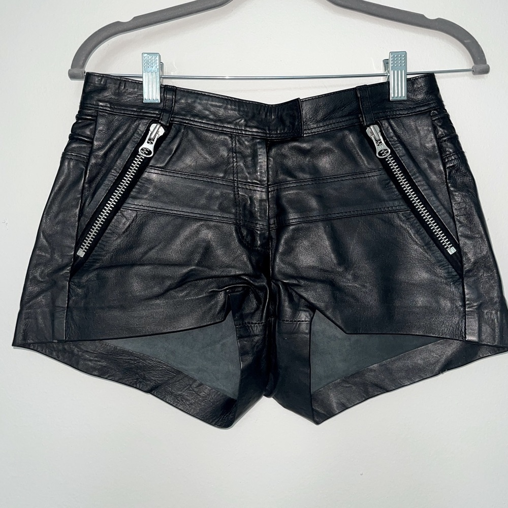 Leather shorts.